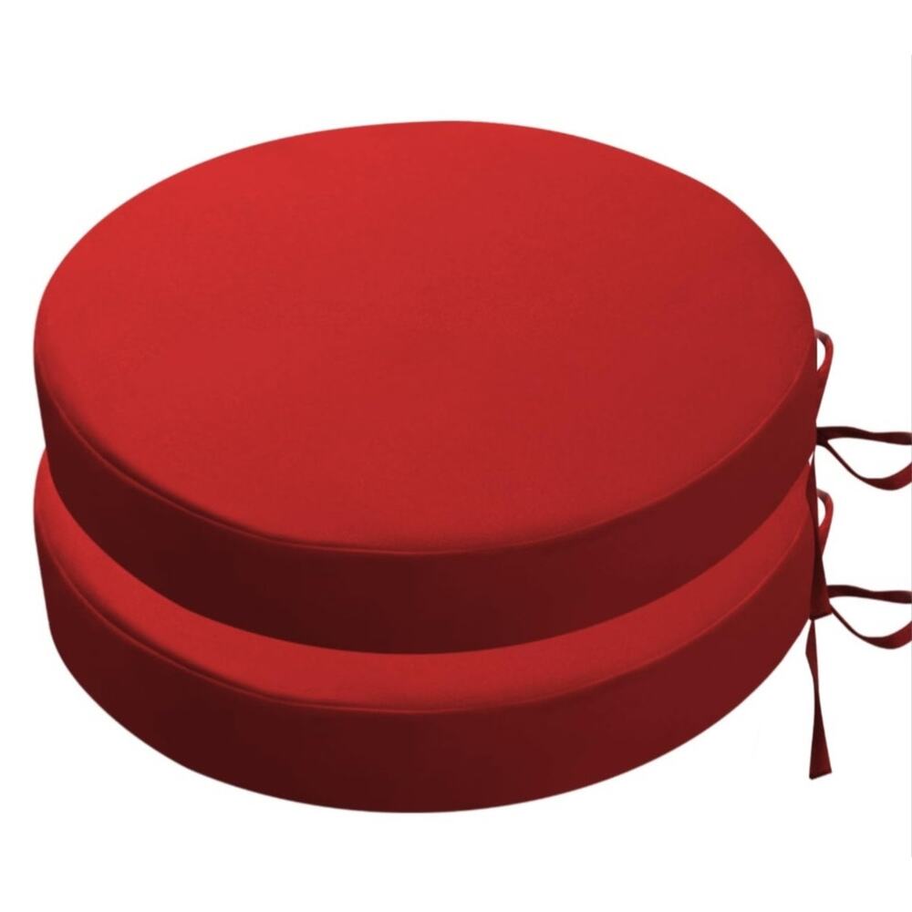 SK Studio Round Outdoor Chair Cushions Set of 2 Adjustable Ties Red, 16"X16"X2"